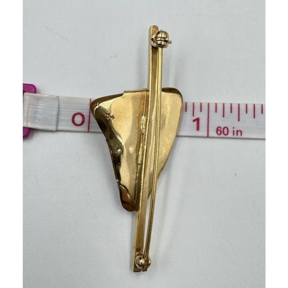 Vintage 14k‎ Yellow Gold Polished Stone Tigers Eye Brooch Pin Estate Jewelry